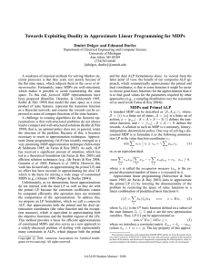 Towards Exploiting Duality in Approximate Linear Programming for MDPs