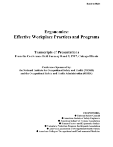 Ergonomics: Effective Workplace Practices and Programs Transcripts of Presentations