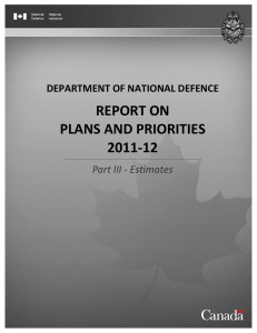 REPORT ON   PLANS AND PRIORITIES  2011‐12  DEPARTMENT OF NATIONAL DEFENCE