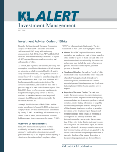 Investment Management Investment Adviser Codes of Ethics