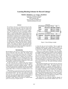 Learning Blocking Schemes for Record Linkage Matthew Michelson