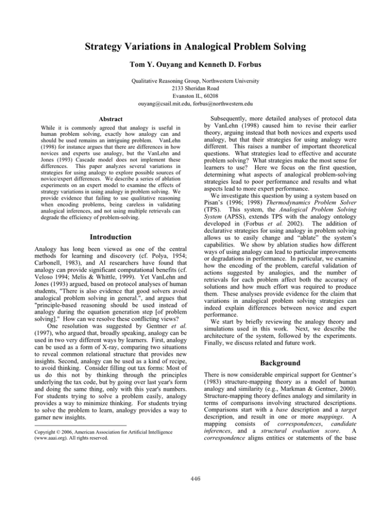 Strategy Variations In Analogical Problem Solving