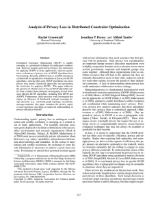 Analysis of Privacy Loss in Distributed Constraint Optimization Rachel Greenstadt