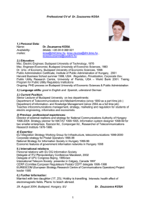 Professional CV of  Dr. Zsuzsanna KOSA 1.) Personal Data: 2.) Education: