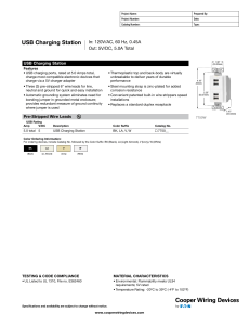 USB Charging Station In: 120V/AC, 60 Hz, 0.45A Out: 5V/DC, 5.0A Total