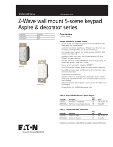 Z-Wave wall mount 5-scene keypad Aspire &amp; decorator series Technical Data Description