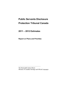 Public Servants Disclosure Protection Tribunal Canada 2011 – 2012 Estimates