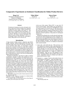 Comparative Experiments on Sentiment Classification for Online Product Reviews Hang Cui