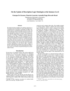 On the Update of Description Logic Ontologies at the Instance... Giuseppe De Giacomo, Maurizio Lenzerini, Antonella Poggi, Riccardo Rosati