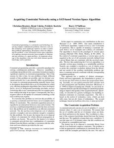 Acquiring Constraint Networks using a SAT-based Version Space Algorithm Barry O’Sullivan