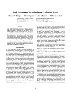Logic for Automated Mechanism Design — A Progress Report Michael Wooldridge