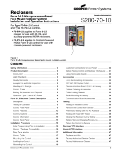 S280-70-10 Reclosers Form 6-LS Microprocessor-Based Pole Mount Recloser Control