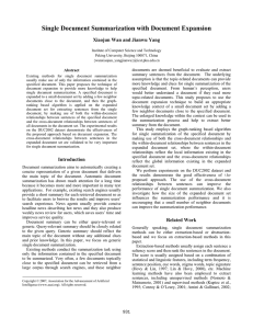 Single Document Summarization with Document Expansion Xiaojun Wan and Jianwu Yang