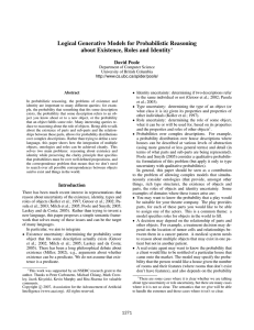 Logical Generative Models for Probabilistic Reasoning about Existence, Roles and Identity