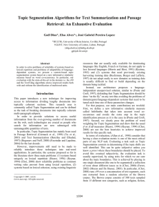 Topic Segmentation Algorithms for Text Summarization and Passage