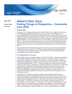 HIPAA’S FINAL RULE: Putting Things in Perspective – Comments from OCR
