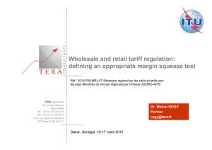 Wholesale and retail tariff regulation: defining an appropriate margin squeeze test
