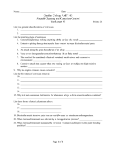 Gavilan College AMT 100 Aircraft Cleaning and Corrosion Control  Worksheet #1
