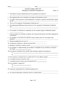 Gavilan College AMT 101  Mechanic Certificate Worksheet #1