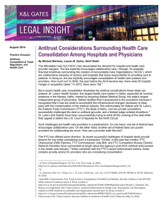Antitrust Considerations Surrounding Health Care Consolidation Among Hospitals and Physicians