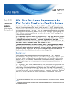 DOL Final Disclosure Requirements for Plan Service Providers – Deadline Looms