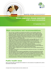 Main conclusions and recommendations RAPID RISK Severe respiratory disease associated