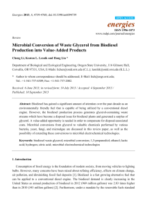 energies Microbial Conversion of Waste Glycerol from Biodiesel Production into Value-Added Products