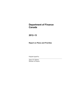 Department of Finance Canada 2012–13 Report on Plans and Priorities