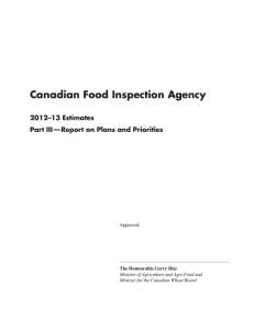 Canadian Food Inspection Agency 2012–13 Estimates Approved: