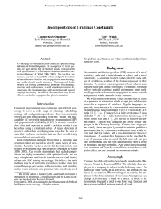 Decompositions of Grammar Constraints Claude-Guy Quimper Toby Walsh