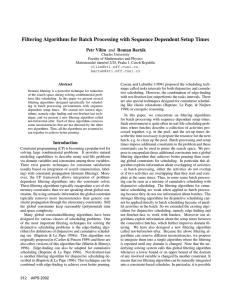 Filtering Algorithms for Batch Processing with Sequence Dependent Setup Times