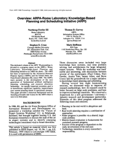Overview:  ARPA-Rome Laboratory  Knowledge-Based Planning and Scheduling