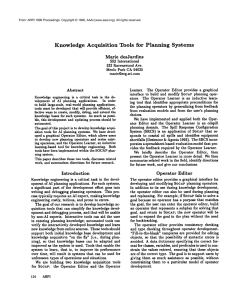 Knowledge  Acquisition Tools  for  Planning  Systems