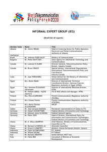 INFORMAL EXPERT GROUP (IEG)  (Draft list of experts)