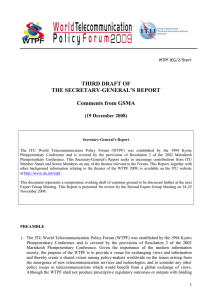 THIRD DRAFT OF THE SECRETARY-GENERAL’S REPORT Comments from GSMA (19 December 2008)