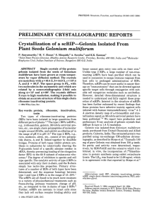 PRELIMINARY CRYSTALLOGRAPHIC REPORTS Crystallization SCRIP-Gelonin  Isolated Plant