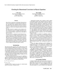 Checking for Dimensional Correctness in Physics Equations C.W. Liew D.E. Smith