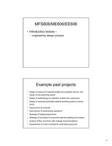 MFS606/ME606/EE606 Example past projects • Introductory lecture – – engineering design process