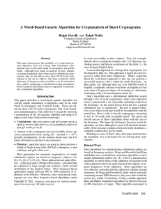 A Word-Based Genetic Algorithm for Cryptanalysis of Short Cryptograms Ralph Morelli