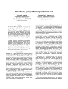 Characterizing Quality of Knowledge on Semantic Web Kaustubh Supekar