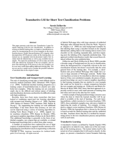 Transductive LSI for Short Text Classification Problems Sarah Zelikovitz