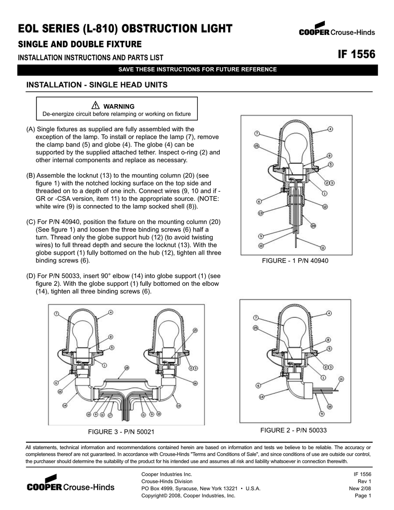 EOL Series Obstruction Light Installation \u0026 Parts Guide, image size:791x1024