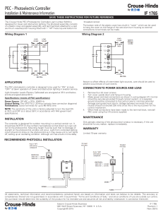 PEC - Photoelectric Controller IF 1765 Installation &amp; Maintenance Information