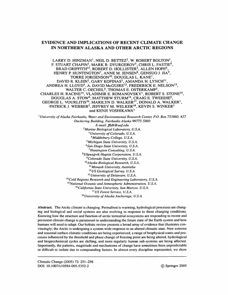 EVIDENCE AND IMPLICATIONS OF RECENT CLIMATE CHANGE