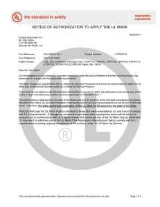 NOTICE OF AUTHORIZATION TO APPLY THE UL MARK