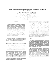 Logic of Determination of Objects : The Meaning of Variable in Quantification Jean-Pierre Descl´es*, Anca Pascu**