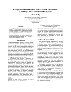 Categories of Inference in a Multi-Faceted, Educational, Knowledge-based Recommender System