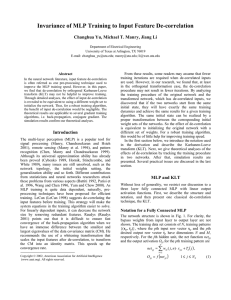 Invariance of MLP Training to Input Feature De-correlation