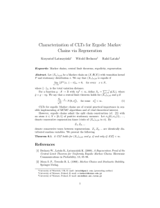 Characterization of CLTs for Ergodic Markov Chains via Regeneration Krzysztof  Latuszy´ nski