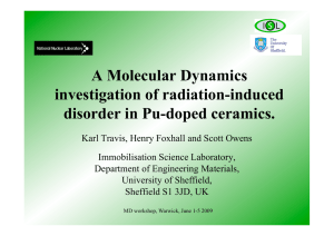 A Molecular Dynamics investigation of radiation-induced disorder in Pu-doped ceramics.